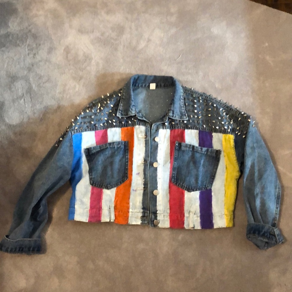 Women’s crop studded jean jacket